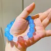 Pulseira de Quartizito Aquamarina de Partículas Grandes de 12mm com Design de Pedra da Lua Natural e Cristal Morango