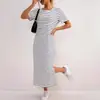 Estilo Nuevo Primavera/Verano 2026 Aliexpress Amazon Moda Transfronteriza Vestido de Rayas de Moda para Mujer con Diseño de Abertura