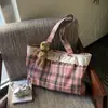 2026 nuevo lindo bolso de hombro de lana a cuadros con ribete de encaje para chica, bolso tote