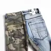 2023 nuevos jeans para hombre al por mayor ajustados elásticos costura de camuflaje combinación de colores jeans pitillo para hombre moda 3132