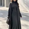 Conjunto de dos piezas de estilo casual, nueva moda de otoño e invierno, elegante vestido de cuello alto, conjunto de cárdigan largo de punto para mujer