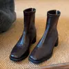 Botines Cortos para Mujer Chuyuji 2026 Nuevo Otoño Invierno Marrón Tacón Grueso Botines Franceses Tobilleros Ajuste Delgado Botas Martin Huizhou