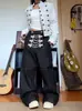 Pantalones Vaqueros Anchos Desestructurados con Tapeta a Cuadros Estilo Palacio de Fábrica para Hombres y Mujeres Negros Casuales de Tela Vaquera Cruda Largos