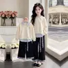 Conjunto de Dos Piezas para Niñas 2026 Sudadera Elegante Holgada de Manga Larga Pantalones Largos Casuales Estilo Coreano Pantalones Holgados de Pierna Ancha