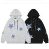 Moletom com Capuz Patch Estrela Retro Europeu e Americano 2026 Outono Solto Casual Casaco Cardigan para Casal Atacado