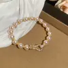 Pulsera Barroca Exquisita de Flor de Zircón y Perla Redonda, Pulsera de Lujo Ligero y Gama Alta, Joyería de Mano Dulce Retro Francesa