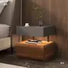 Mesa de cabeceira minimalista italiana, armário de cabeceira moderno flutuante de madeira maciça com luz de sensor, armário de armazenamento modular estilo quarto