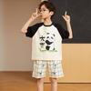 Pijamas de verano para niños, con dibujos animados, cuello redondo, manga corta, pantalones cortos, ropa de verano con aire acondicionado, ropa de hogar para niños pequeños y medianos.