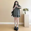 Em estoque roupas de maternidade nova moda de verão camiseta de manga curta com diamantes brilhantes calça saia conjunto de duas peças para mulheres grávidas