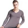 Ropa interior térmica para hombre, camisa fina de otoño de modal con cuello en V y cuello redondo, camiseta básica de manga larga ajustada, top de otoño para hombre