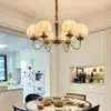 Lámpara de araña para sala de estar estilo antiguo medio con patrón de tela, lámpara para dormitorio, lámpara de comedor estilo retro americano, lámpara de araña para comedor estilo francés, estilo Nanyang