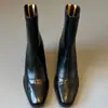 Botines Cuadrados Vintage con Tacón Grueso en Stock, Botines Chelsea Patchwork de Piel Suave para Mujer, Botas Negras Versátiles para el Trabajo, Botas de Corte Delgado