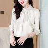 Camisa de Chiffon Jacquard com Gola Alta Top Feminino Outono Novo Solto Estilo Profissional Ol Camisa de Manga Comprida Feminina