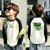 Camada Base Casual Color Block de Manga Longa Infantil Outono Inverno Novo Lã Térmica Menino Gola Redonda Camiseta Roupa Íntima Casual Top
