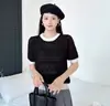2024 Verano Nuevo Diseño de Ganchillo Hueco Estilo Coreano Tejido Elegante Top Base de Manga Corta con Cuello Redondo para Mujer