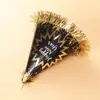 Sombrero de Fiesta de Año Nuevo Suministros de Decoración Año Nuevo Color Negro Dorado Borla Pom Pom Sombrero de Papel Sombrero de Cumpleaños Venta al por Mayor