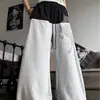 Street Americano Año del Caballo Tachuelas Cuadradas Pedrería Pantalones Cálidos Hombres y Mujeres Sentido del Diseño Bloque de Color Baile Sueltos Deportivos Scimitar Pantalones de Pierna Ancha