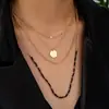 Moda Transfronteriza Más Vendido Collar de Cuentas de Arroz Multicapa Collar con Colgante Redondo de Alta Calidad Europeo y Americano Multicapa Retro
