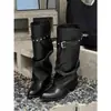Bota de Pantalón para Mujer 2026 Otoño Nueva Llegada Punta Puntiaguda Hebilla Bota de Caballero Media Pantorrilla Nicho Retro Botas Largas Hasta la Rodilla