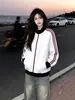 Jaqueta Listrada Estilo College Nicho Americano Feminina Marca Trendy 2026 Outono/Inverno Nova Solta Casual Versátil Top ins