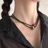 Colar com Pingente de Ônix Preto Natural e Jade Contas Feitas à Mão Design de Nicho Simples Versátil Fecho Seguro Corrente de Osso para Mulheres