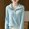 Nuevo Estilo Otoño/Invierno 2026 Lana Sintética Punto de Siete Puntos Engrosado Cuello Solapa Cremallera Media Trenzado Color Sólido Camiseta Base Cálida para Ropa Exterior