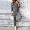 2025 Nova Moda Amazon Gola Redonda Simples Elegante Moletom de Veludo com Bolso Calça Reta Casual Terno Feminino