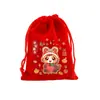 Bolsas Grandes de Terciopelo Rojo al por Mayor para Empaque de Regalos de Año Nuevo y Festival de Primavera, Bolsas de Regalo para Dulces, Bolsas de Regalo Año del Caballo, Bolsas de Tela