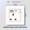 Panel de interruptor de luz de plástico blanco estilo británico de Hong Kong y Macao, enchufe de 13A con carga USB y carga rápida tipo C, panel de interruptor de luz estándar UK/US