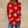 Primavera 2023 nuevo suéter de camiseta de manga larga con estampado digital para mujer, cuello redondo, holgado, casual, camiseta estampada de Navidad