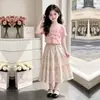 Nuevo Moda de Verano Estilo Coreano Manga Corta Único Delgado Top Dulce Floral Falda Larga Conjunto de Dos Piezas para Niñas