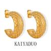 Pendientes de malla en forma de C con diseño de cuadros de diamantes retro de estilo francés, de alta gama, ligeros y de acero de titanio para mujer.