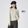 Camiseta Básica Feminina Gola Redonda Slim Fit de Lã Tencel, T-shirt Simples de Cor Sólida Quente com Manga Longa para Mulheres