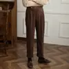 Calça Casual de Veludo Cotelê Italiana Nápoles Reta de Cintura Alta para Homens Retrô Britânica Outono e Inverno Calças Modernas Masculinas