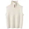 Suéter de punto sin mangas de cuello alto casual de cachemira para mujer, chaleco de punto versátil para capas, suéter simple