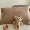 Funda de Almohada de Algodón Acolchado Han Feng de Oso Lindo Patrón Bordado de Oso Funda de Almohada Suave para la Piel Algodón Puro Funda de Almohada para Dormitorio