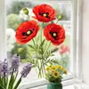 Xino JDT-A744 Calcomanía de Ventana de Amapola Roja Acuarela, Adhesión Estática, Sin Residuos, para Decoración de Ventanas de Cocina y Comedor