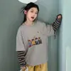 Camiseta de Manga Larga con Estampado de Dibujos Animados para Niña, Elegante Estilo Coreano, Top de Moda Primaveral Falso de Dos Piezas
