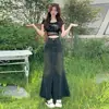Falda Vaquera Antigua Azul Vintage para Mujer Moda Otoño 2024 Nueva Falda Midi de Cola de Pez de Cintura Alta Adelgazante