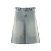 Pantalones Cortos de Mezclilla Lavada Desgastada Estilo Retro Americano para Hombre, Estilo Punk de Verano con Diseño de Pedrería, Pantalones Cortos de Pierna Ancha