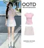 Conjunto de Saia de Bolinhas com Manga Curta para Mulheres, Lindo e Estiloso Conjunto de Top e Saia Curta Estilo Coreano para o Verão, Roupa Dopamina
