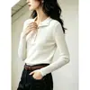 Camiseta de Punto de Manga Larga con Cuello Semiabierto Nueva para Primavera y Otoño 2026 para Mujer, Versátil Estilo Vintage Old Money para el Trabajo