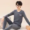 26 Otoño Nuevo Estilo Conjunto de Dos Piezas de Pijama Cálido de Cuello Redondo y Pantalones para Niños Medianos y Grandes Conjunto de Ropa Interior de Algodón Lycra para Adolescentes