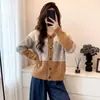Cárdigan de Punto de Manga Larga con Bloques de Color Estilo Retro Perezoso para Mujer Otoño Invierno Talla Grande Gordo MM Abrigo Suéter Top Versátil que Reduce la Edad
