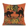 Funda de almohada de lino para Halloween, funda de cojín para reposacabezas impresa