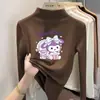 Camiseta interior básica de manga larga con estampado y forro polar para niña, nuevo estilo 2026, top interior versátil ajustado para otoño, adecuado para niños de talla mediana y grande