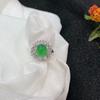 Venta al por mayor, anillo femenino de calcedonia blanca hielo con incrustaciones plateadas, nuevo anillo de ágata verde, anillo de jade para mujer, suministro de joyería en vivo