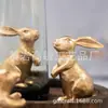 Resina Retrô Coelho Dourado Coelho Decorativo Estátua Coelho Pequeno Estátua Coelho de Páscoa Conjunto de 3 Peças, Decoração de Casa