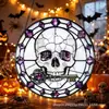 Caveira de Halloween Transfronteiriça Pegador de Sol de Vitral Redondo Ornamento Pendurado de Vitral Decoração de Casa Transfronteiriça