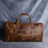 Bolsa de viaje para hombre de cuero Crazy Horse retro, bolsa de equipaje portátil, primera capa de piel de vaca, gran capacidad, cuero genuino, bandolera, casual